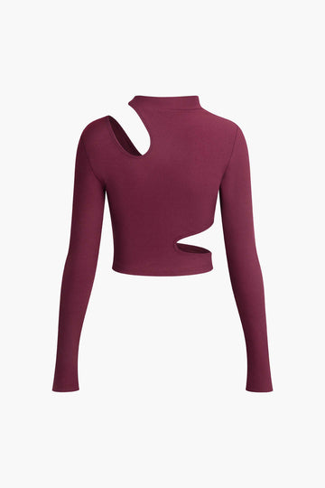 Cut Out Mock Neck Long Sleeve Crop Top