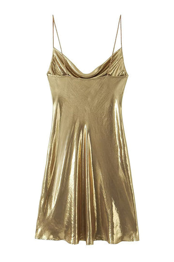 Cowl Neck Metallic Slip Mini Dress