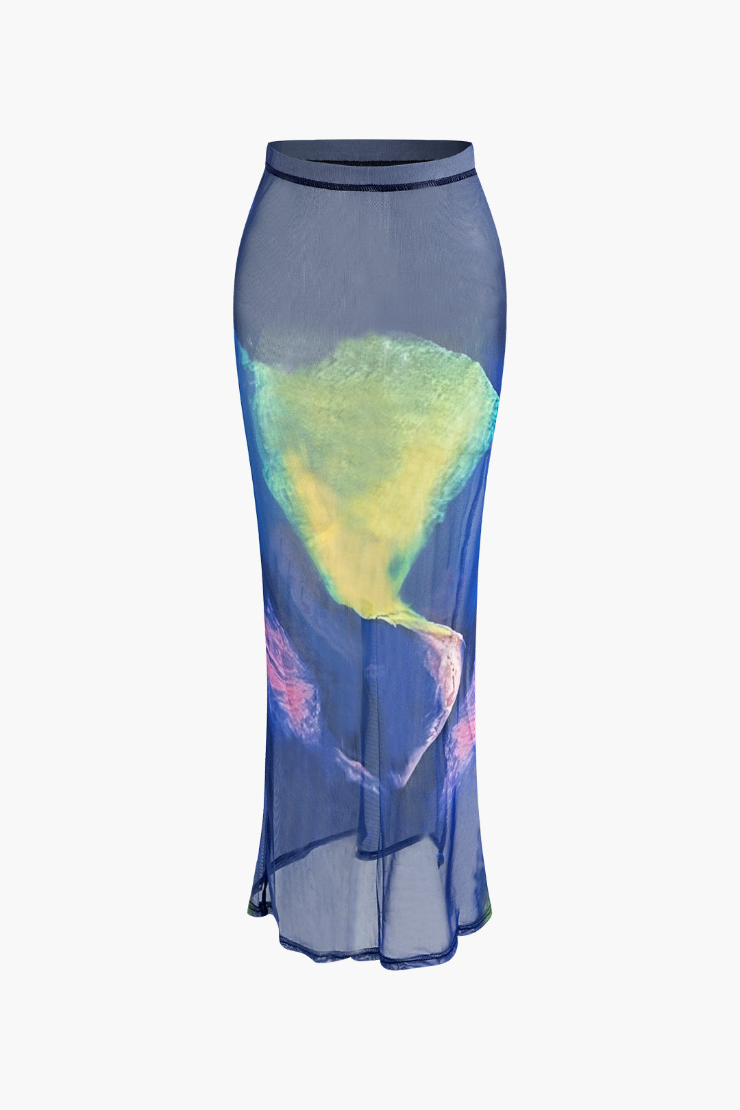 Abstract Print Mesh Crop Top And High Waist Slit Maxi Skirt Set