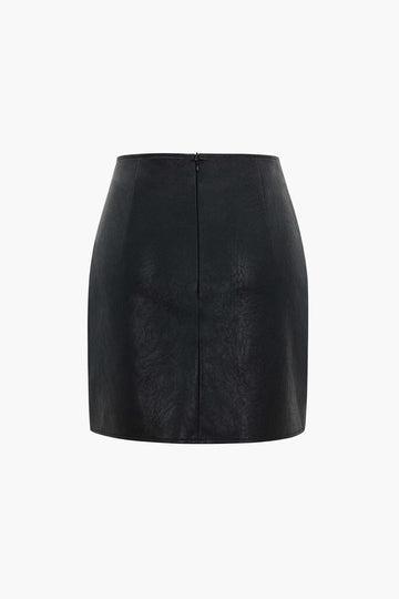 Contrast Pleated Faux Leather Mini Skirt