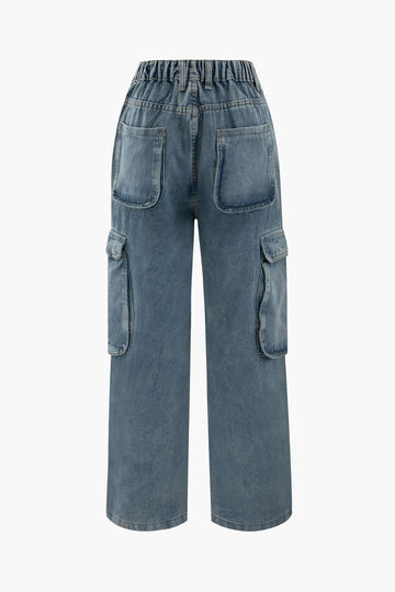 Multi-pocket Cargo Wide Leg Jeans