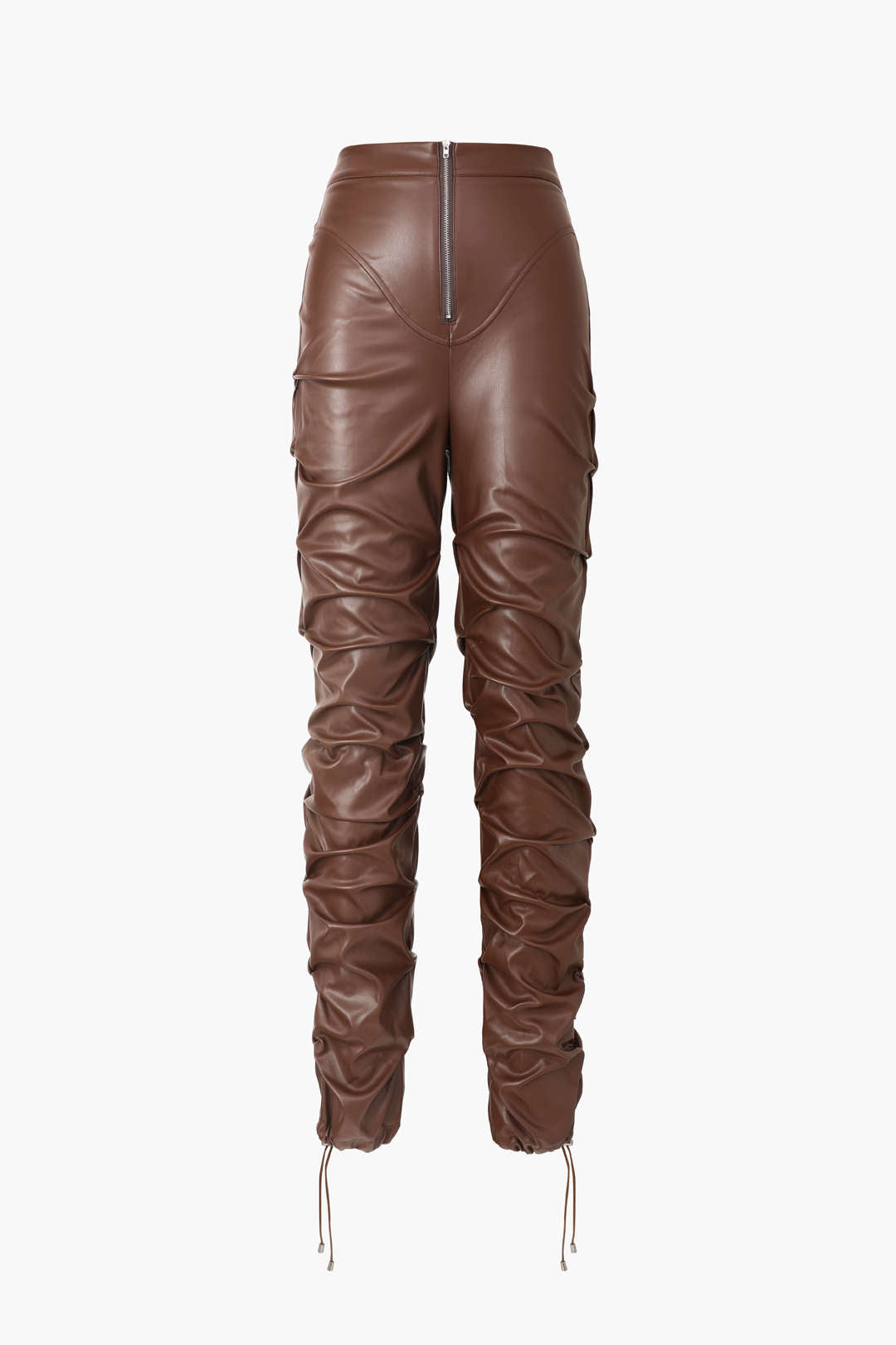 Pu Faux Leather High Waisted Gathered Skinny Leg Pants