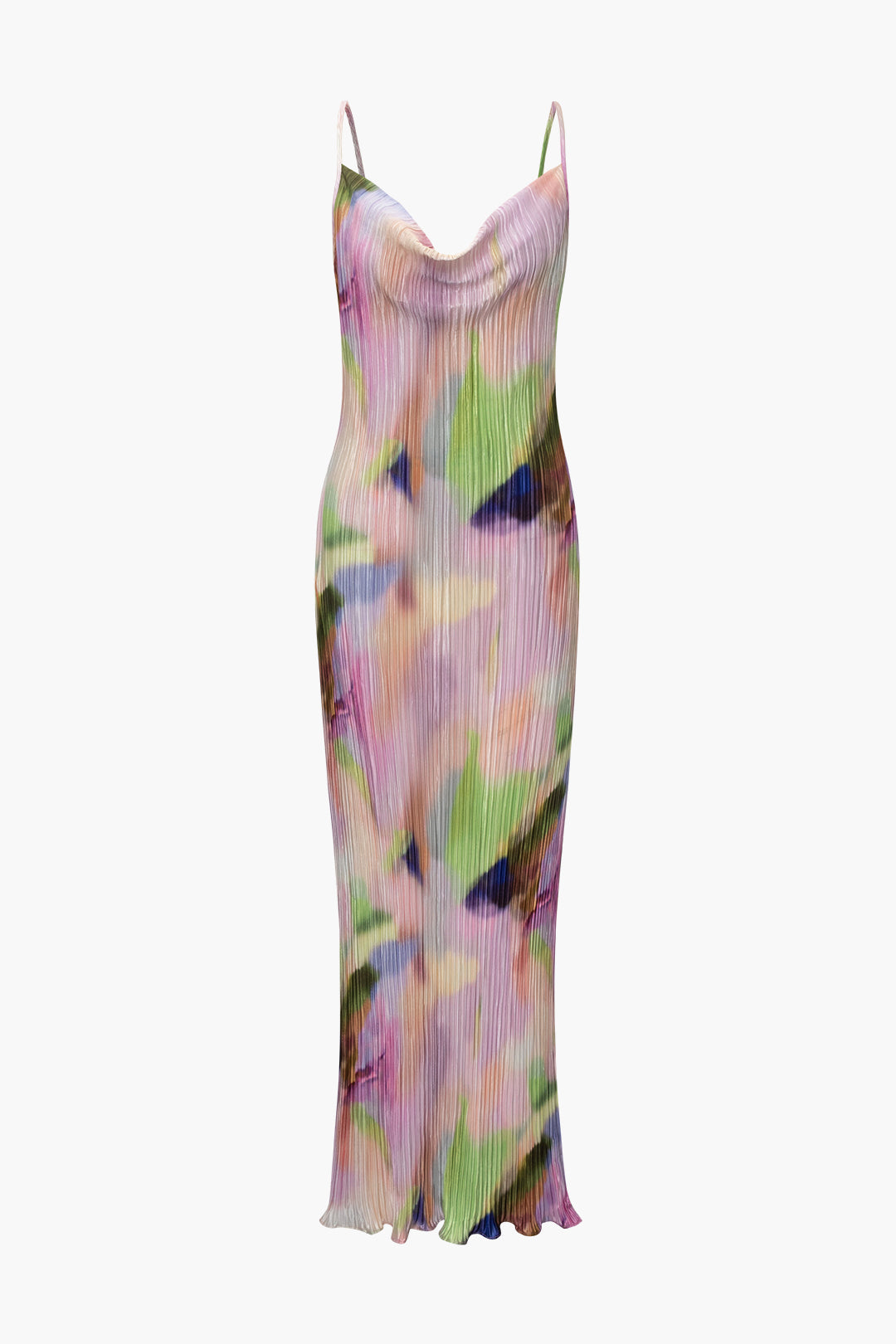 Abstract Cowl Neck Plisse Maxi Dress