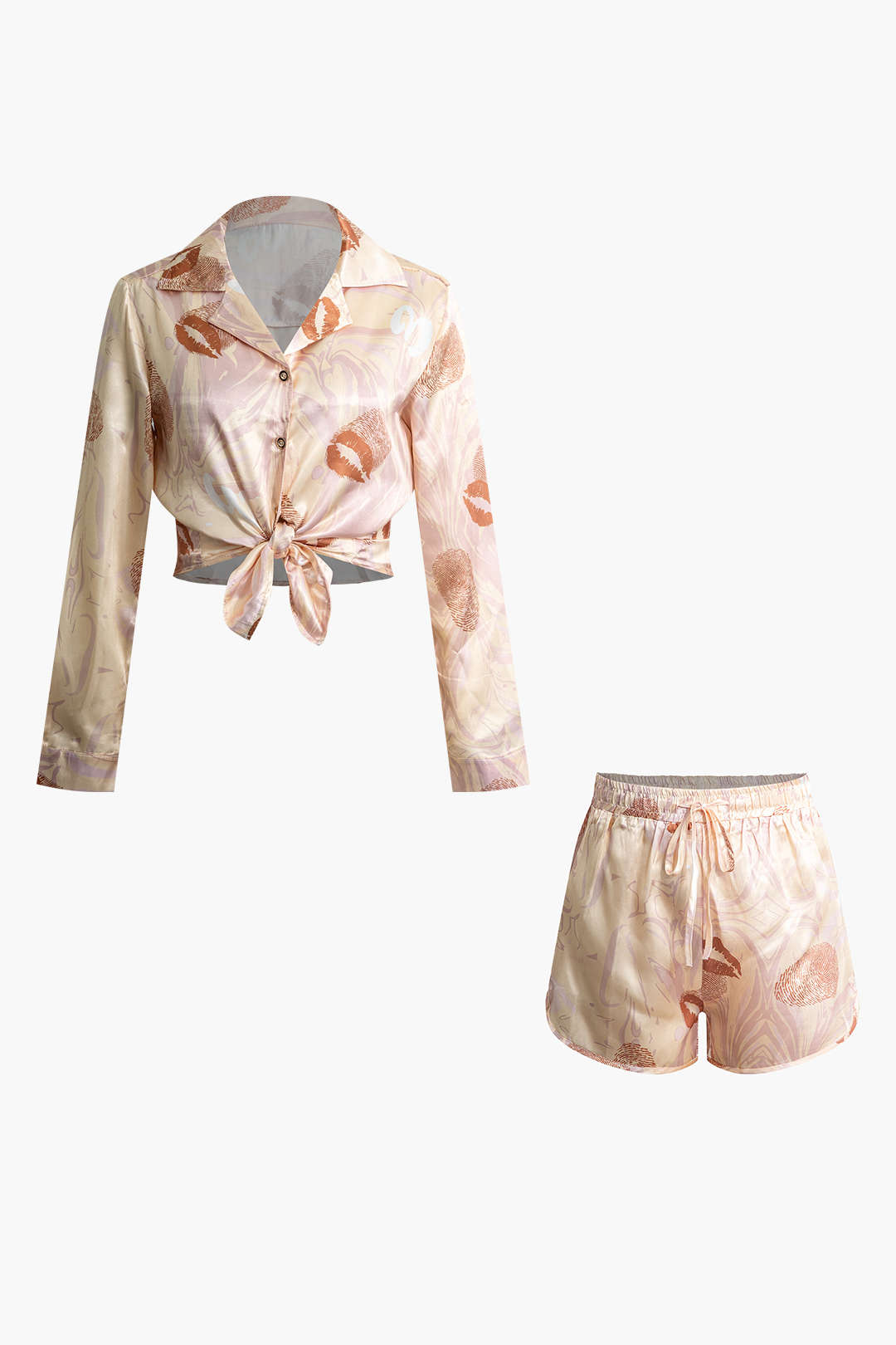 Abstract Print Knot Shirt And Shorts Set