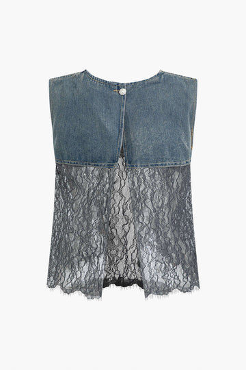 Lace Patchwork Denim Tank Top