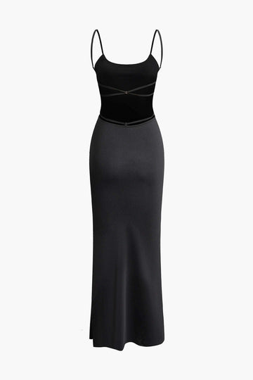 Solid Backless Slip Slit Maxi Dress