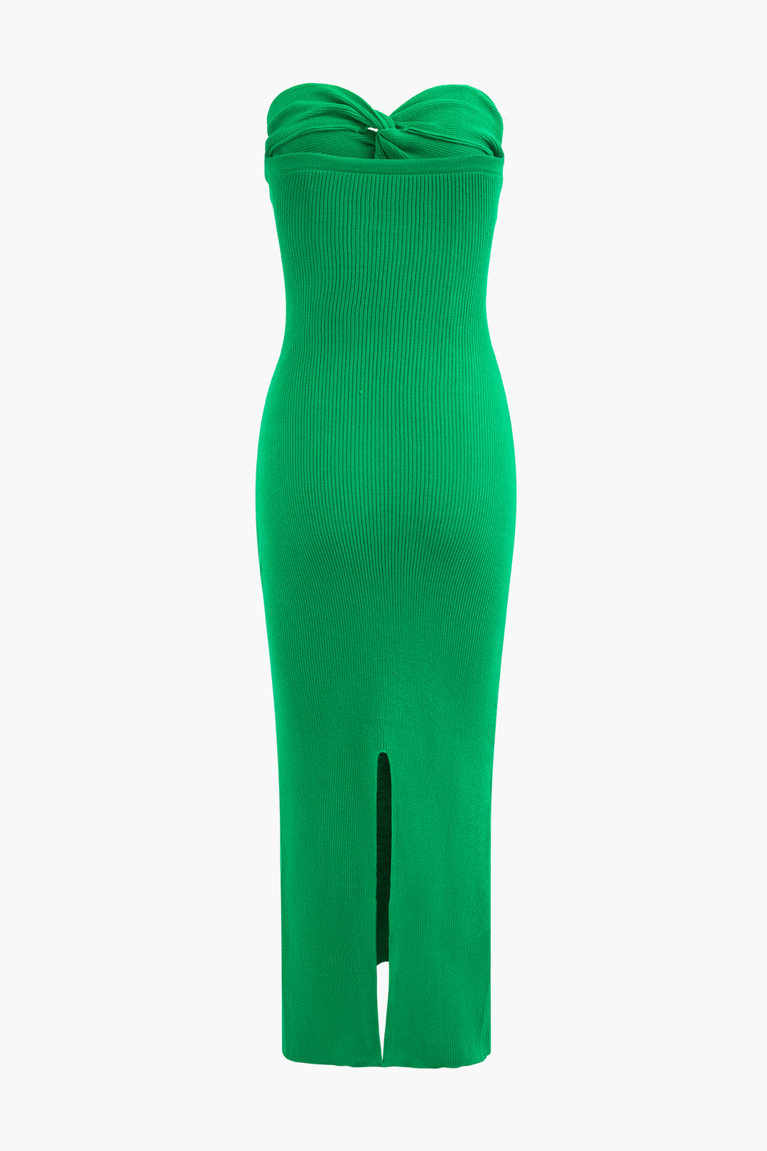 Twist Strapless Slit Knit Midi Dress