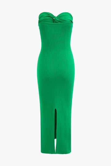 Twist Strapless Slit Knit Midi Dress