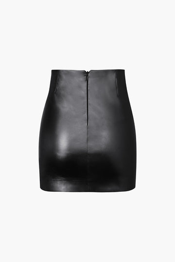 Metallic Faux Leather Knotted Mini Skirt