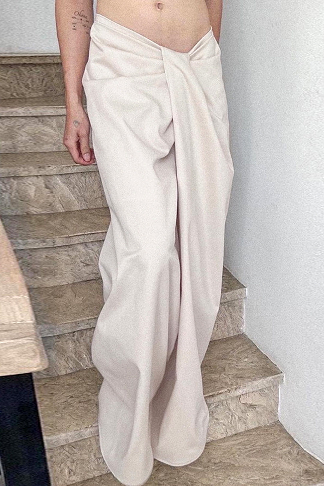 Asymmetrical Ruched Straight Leg Pants