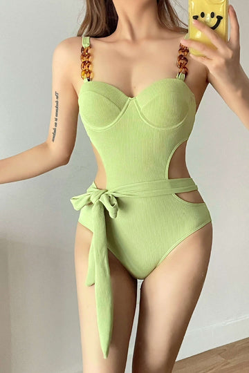 Textured Cut-Out Knot Tummy Control One-Piece Swimsuit