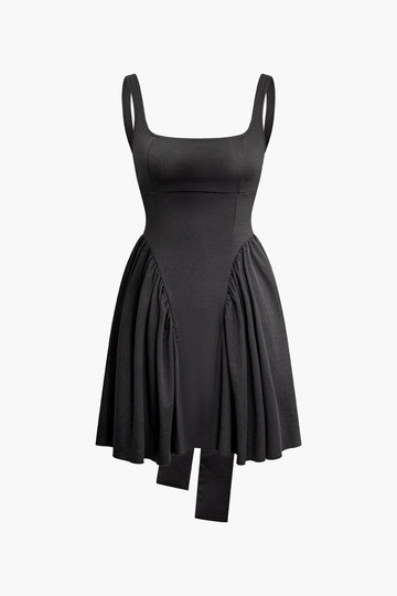 Tie Knot Pleated Backless Slip Mini Dress