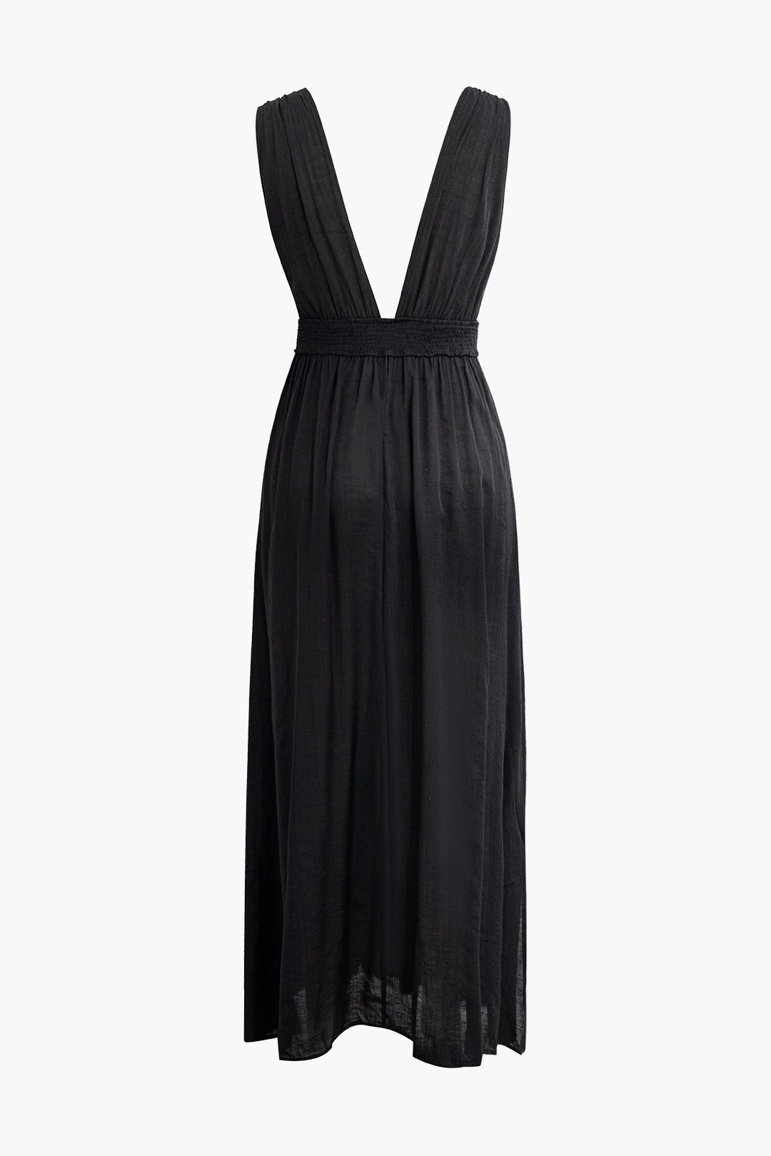 Deep V-neck Ruched Sleeveless Maxi Dress