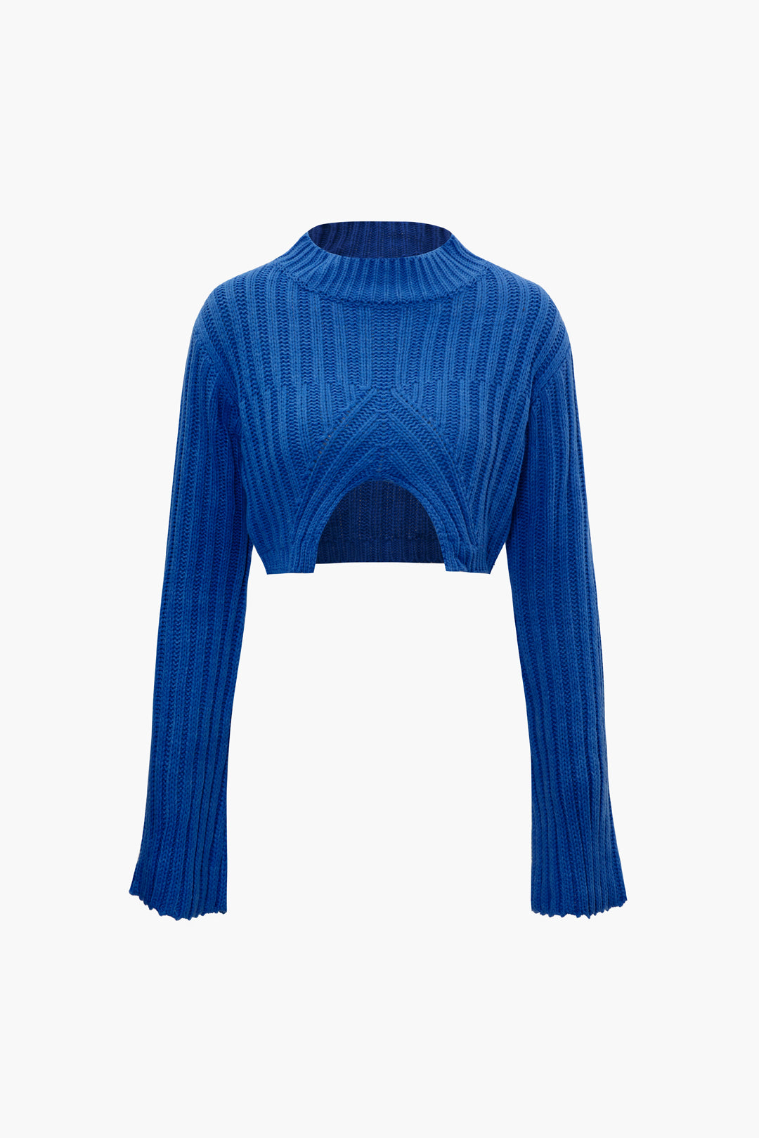 Mock Neck Knit Slit Front Long Sleeve Crop Top