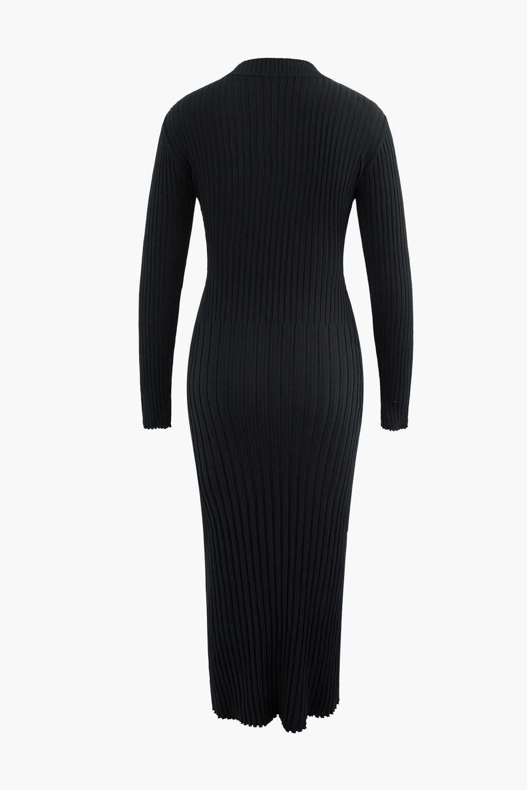 V-neck Frayed Hem Rib Knit Long Sleeve Maxi Dress