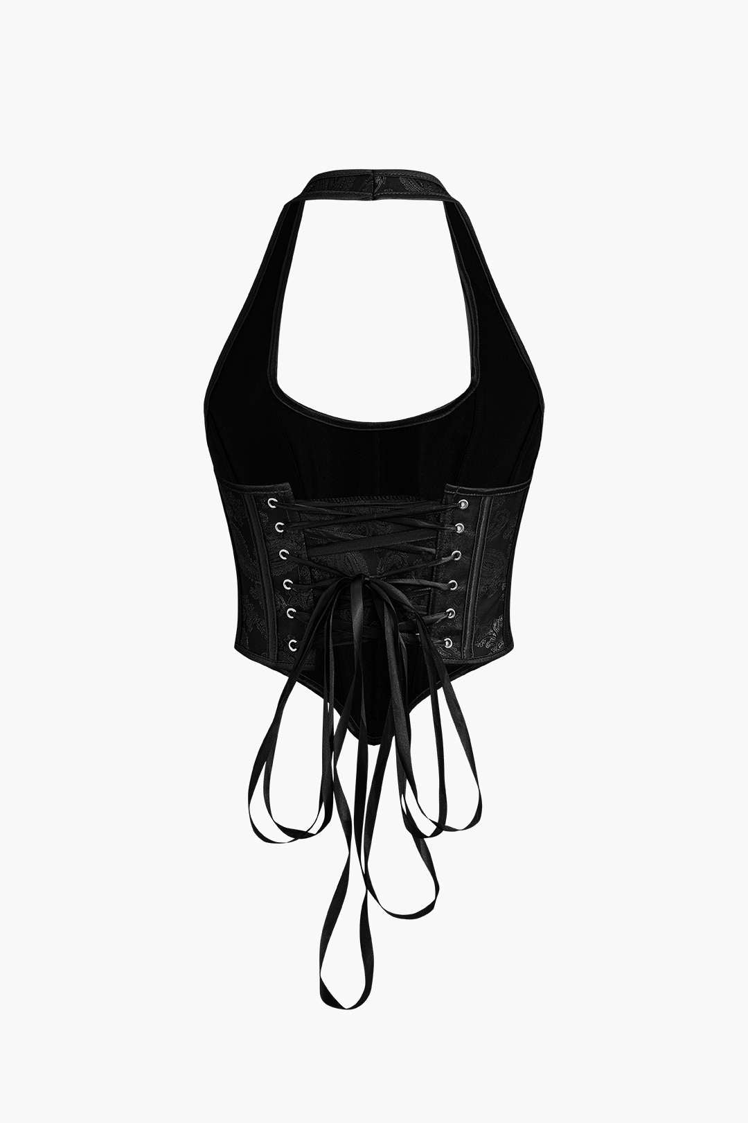 Jacquard Eyelet Tie Halter Corset Top