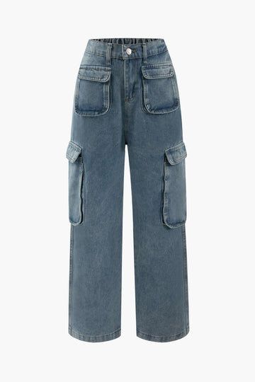 Multi-pocket Cargo Wide Leg Jeans