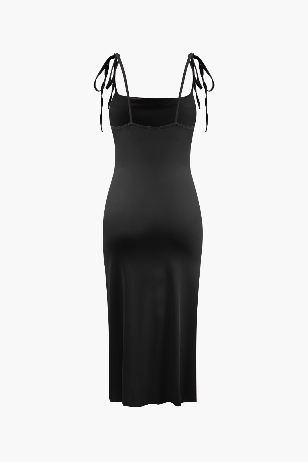 Ruched Tie Strap Slit Midi Dress