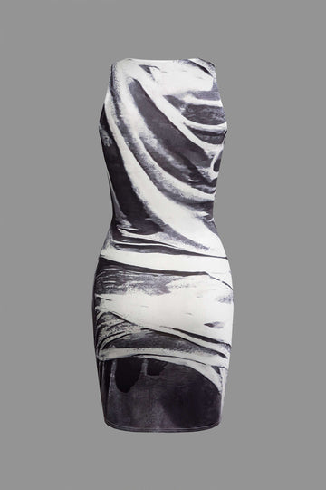 Abstract Swirl Print Sleeveless Mini Dress