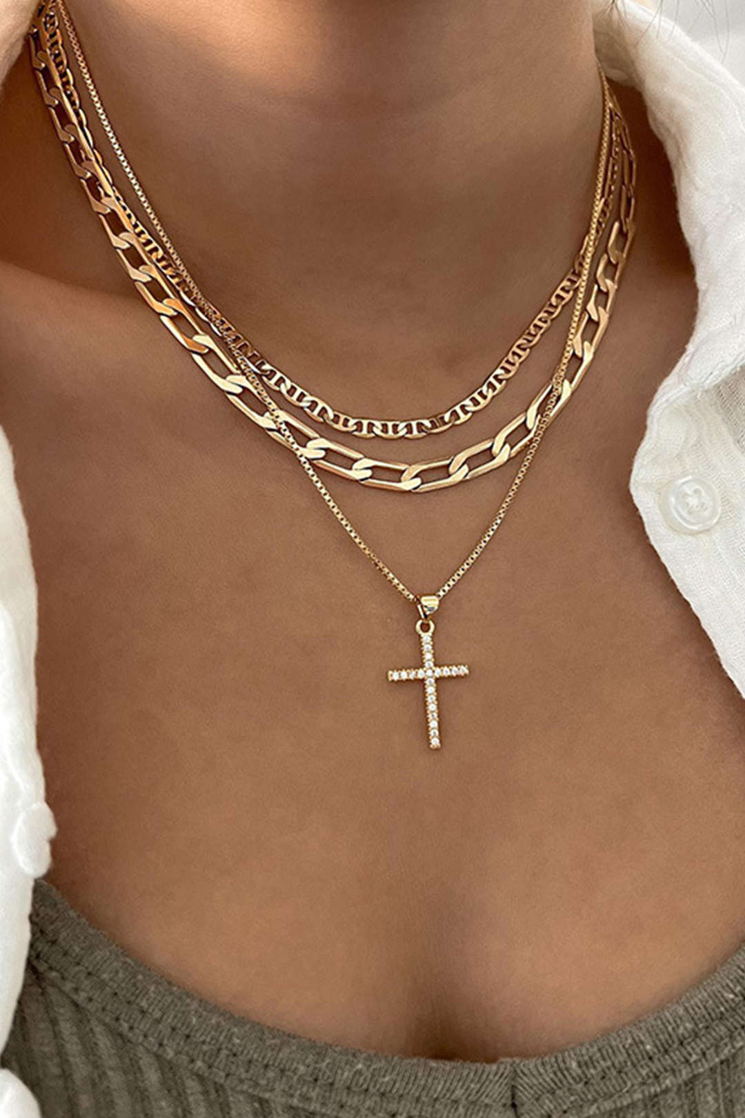 Cross Pendant Layered Necklace