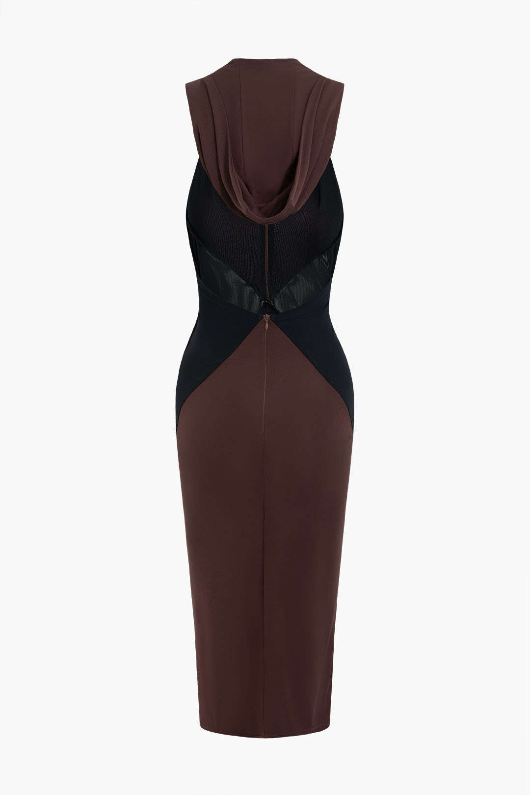 Contrast Hooded V-neck Backless Midi Dress