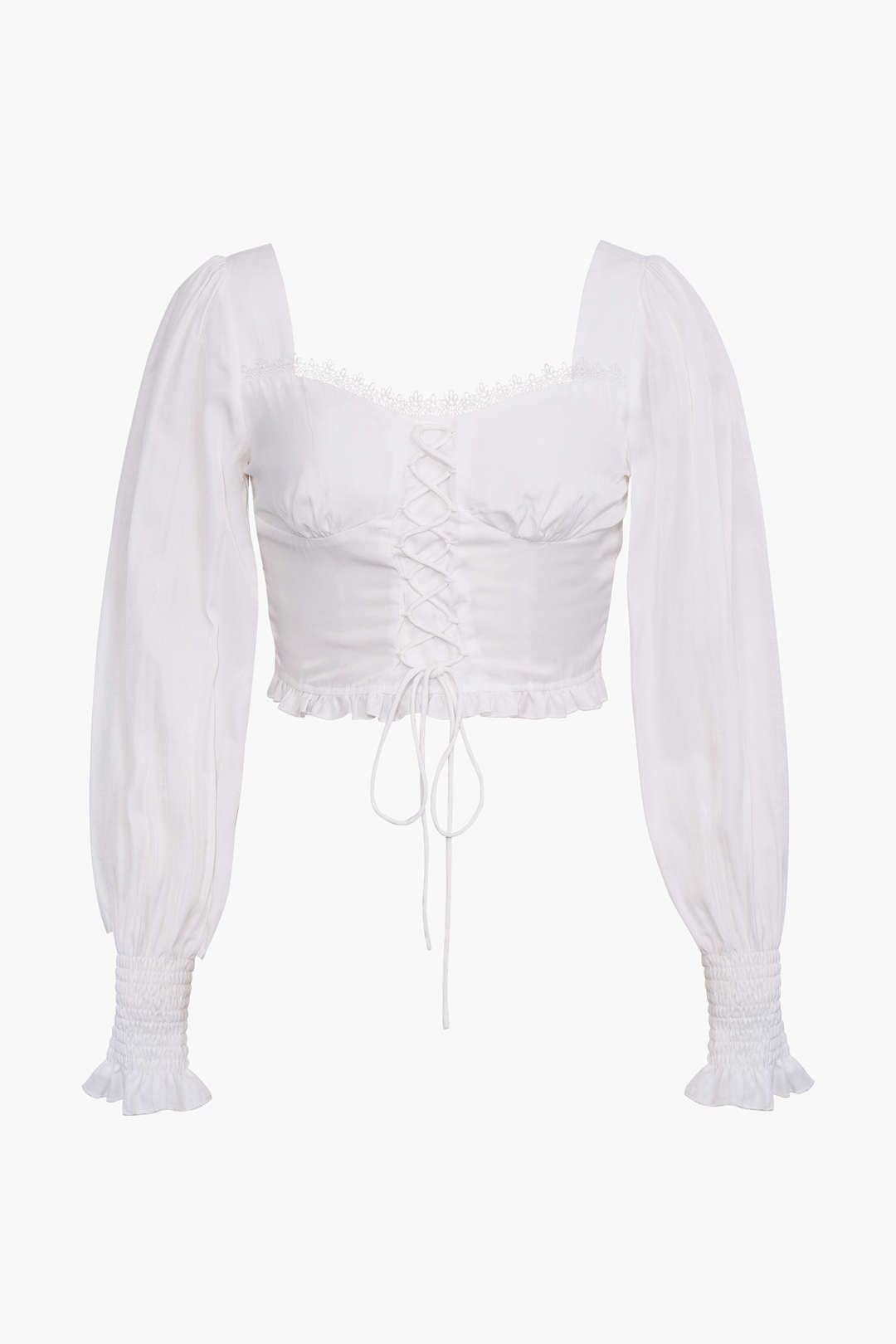 Lace Frills Tie Front Long Sleeve Top