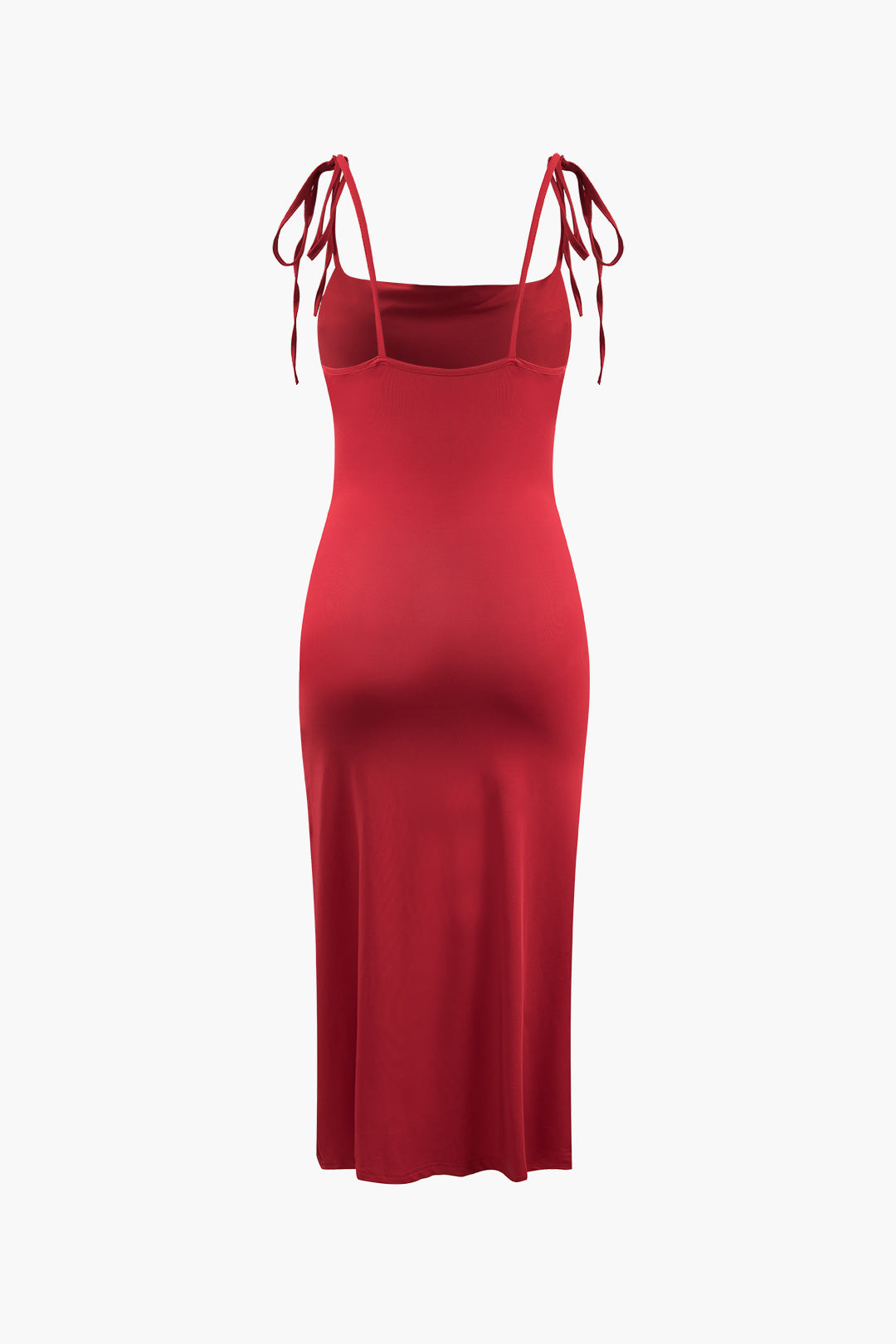 Ruched Tie Strap Slit Midi Dress