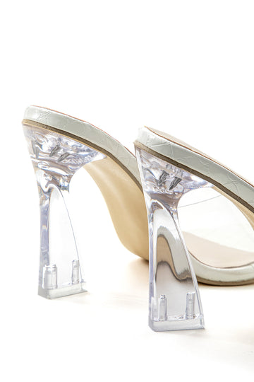 Crystal Chunky Heel Transparent Strap Sandals