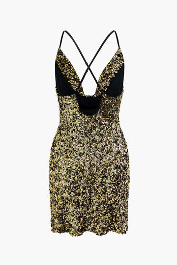 Sequin Cowl Neck Strappy Mini Dress