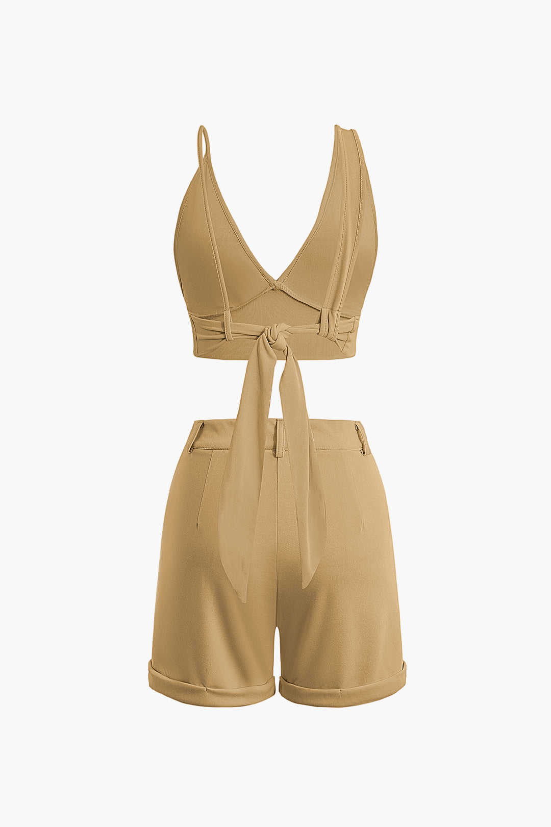 Solid Knot V-neck Cami Top And Shorts Set