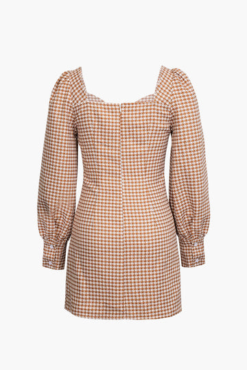 Check Print Bust Long Sleeve Mini Dress