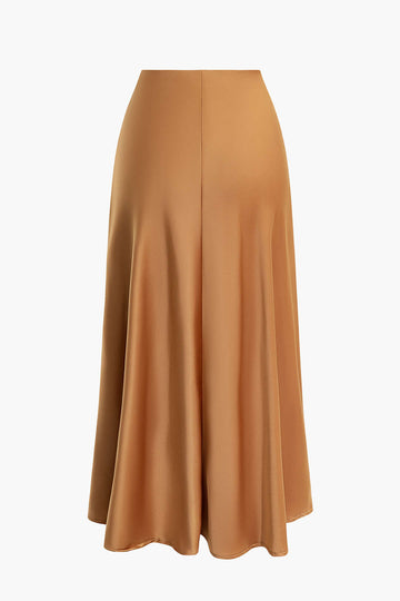 Solid A-line Split Stain Midi Skirt