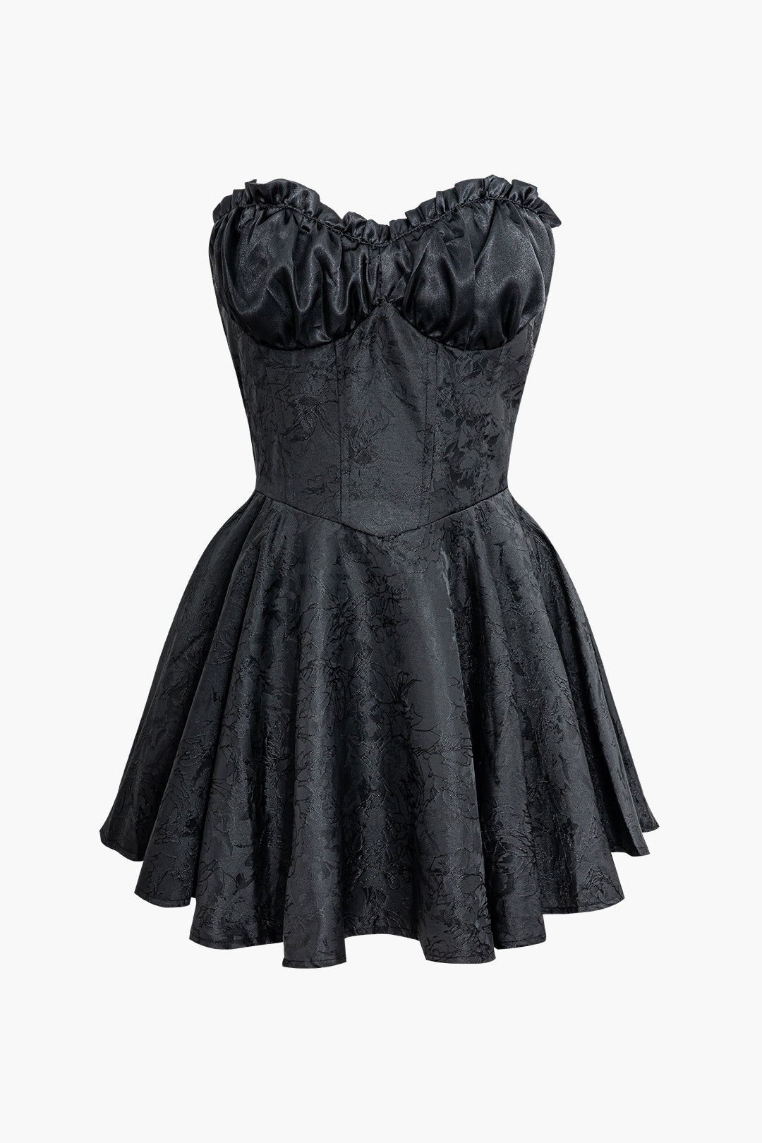 Jacquard Ruffle Strapless Mini Dress With Lace Glove