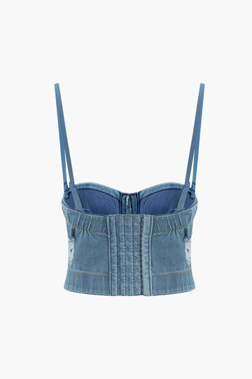 Destroyed Hook And Eye Denim Bustier Cami Top