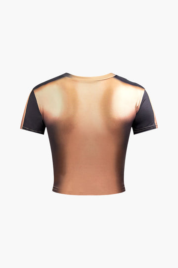 Body Print Round Neck Crop T-shirt