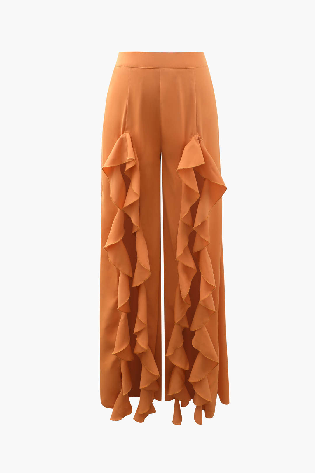 Ruffle Trim Slit Wide Leg Pants