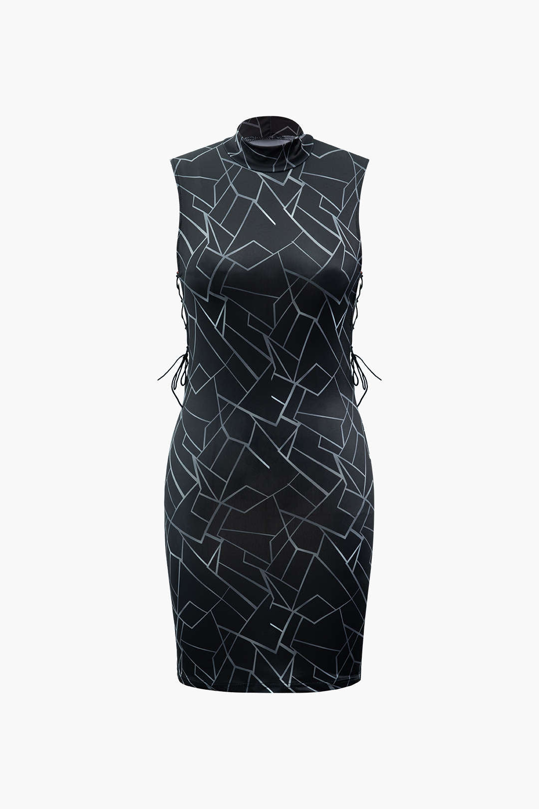 Abstract Line Print Side Tie Sleeveless Mini Dress