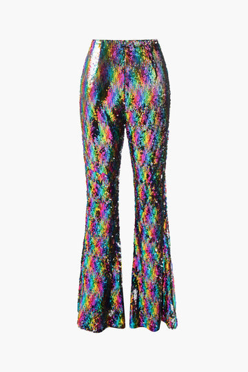 Rainbow Sequin Flared Pants