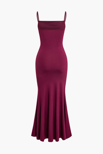 Solid Ruched Slip Mermaid Maxi Dress