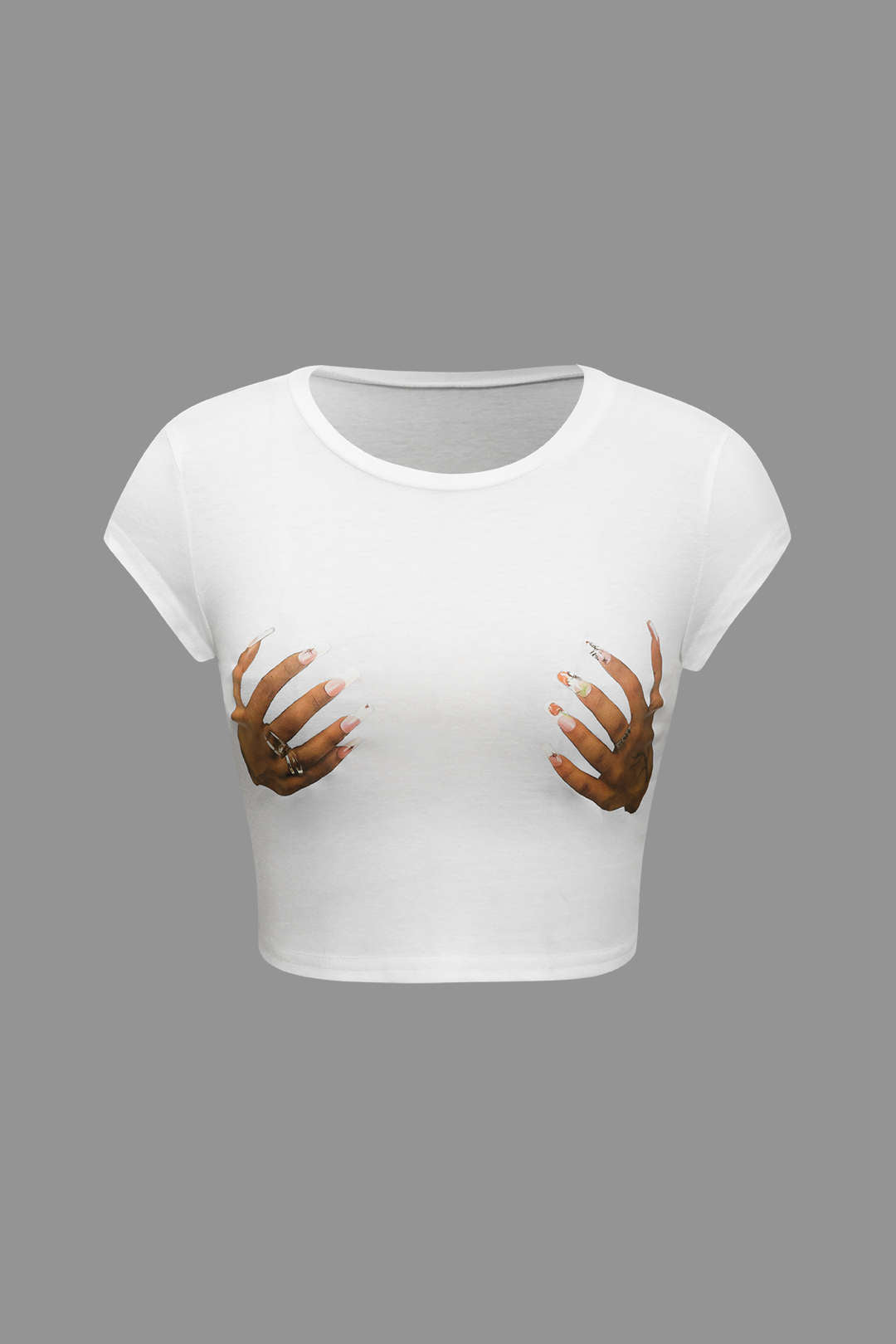 Hands Print Round Neck Crop T-shirt