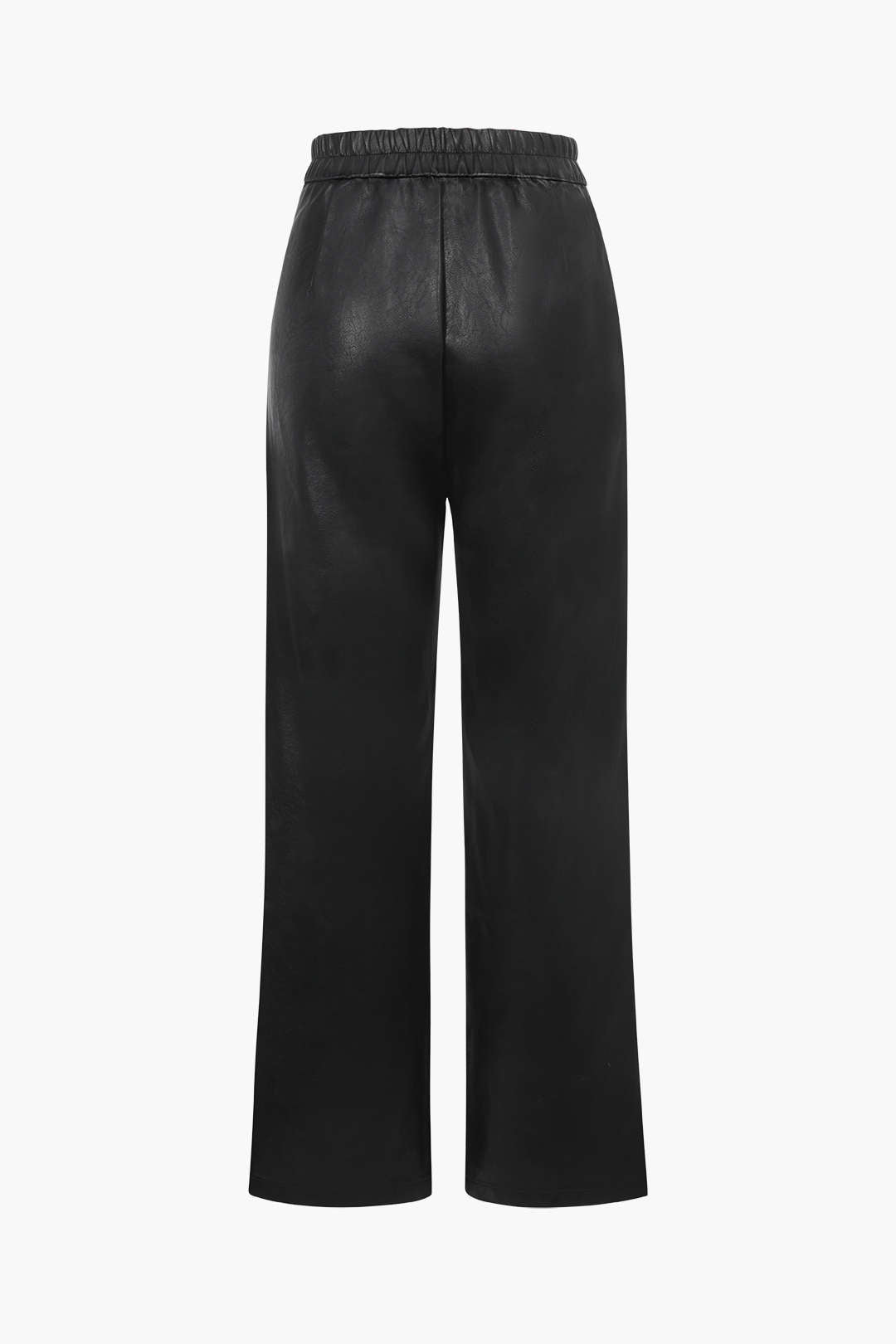 Faux Leather Elastic Waistband Straight Leg Pants