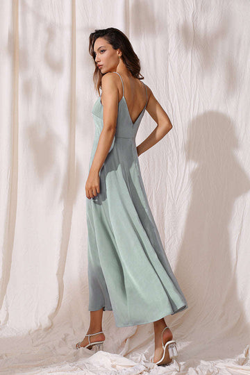 Intimate Supper Deep V Neck Satin Midi Dress