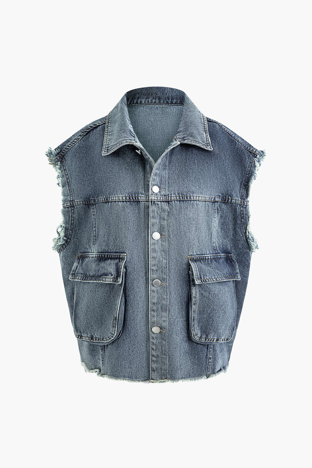 Frayed Flap Pocket Denim Vest