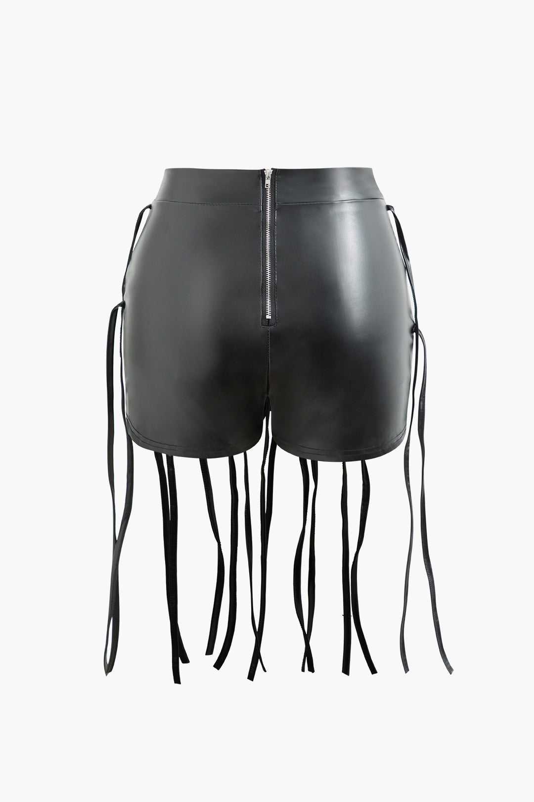 Faux Leather Fringe Detail Zip Up Shorts