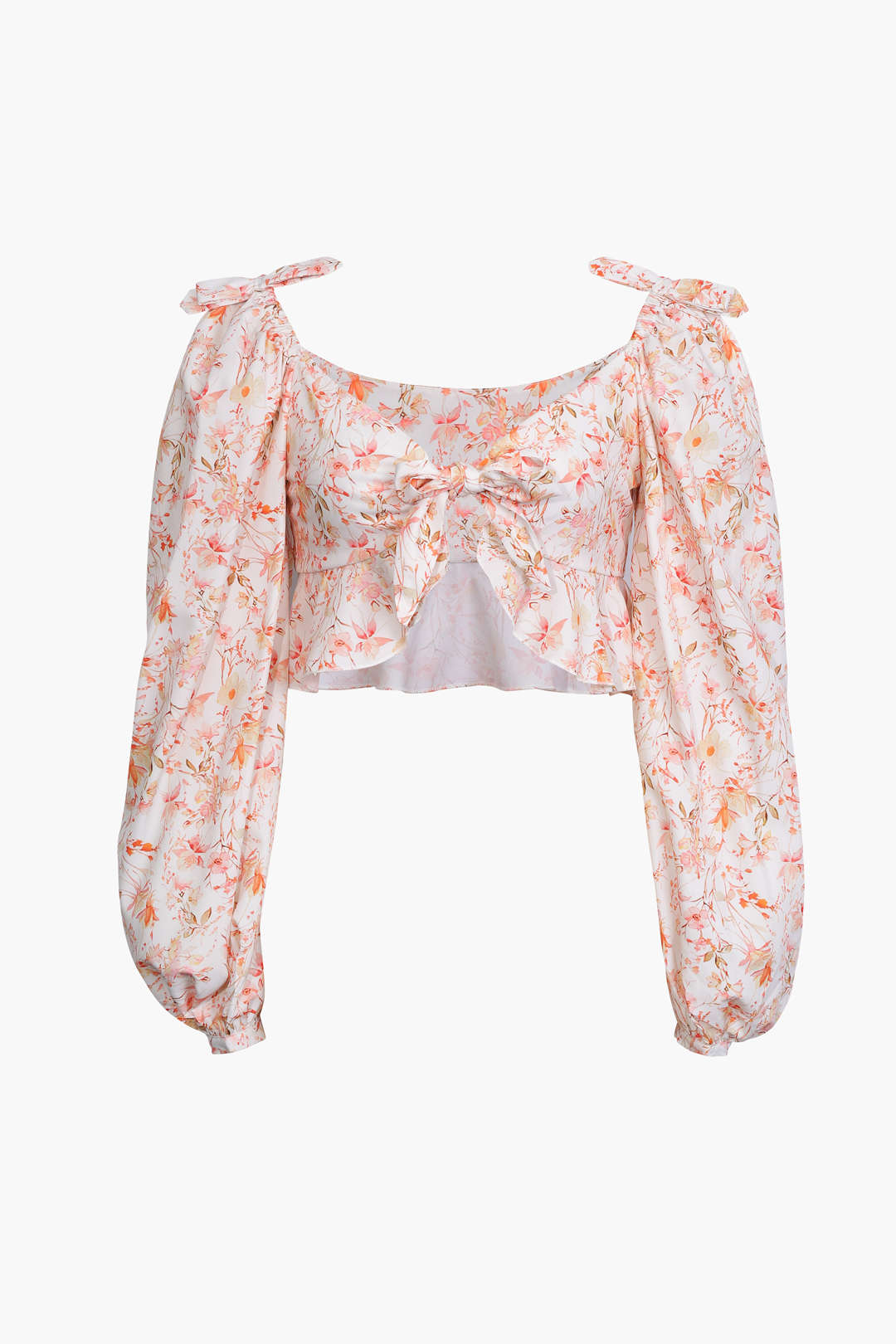 Floral Puff Sleeve Tie Front Blouse