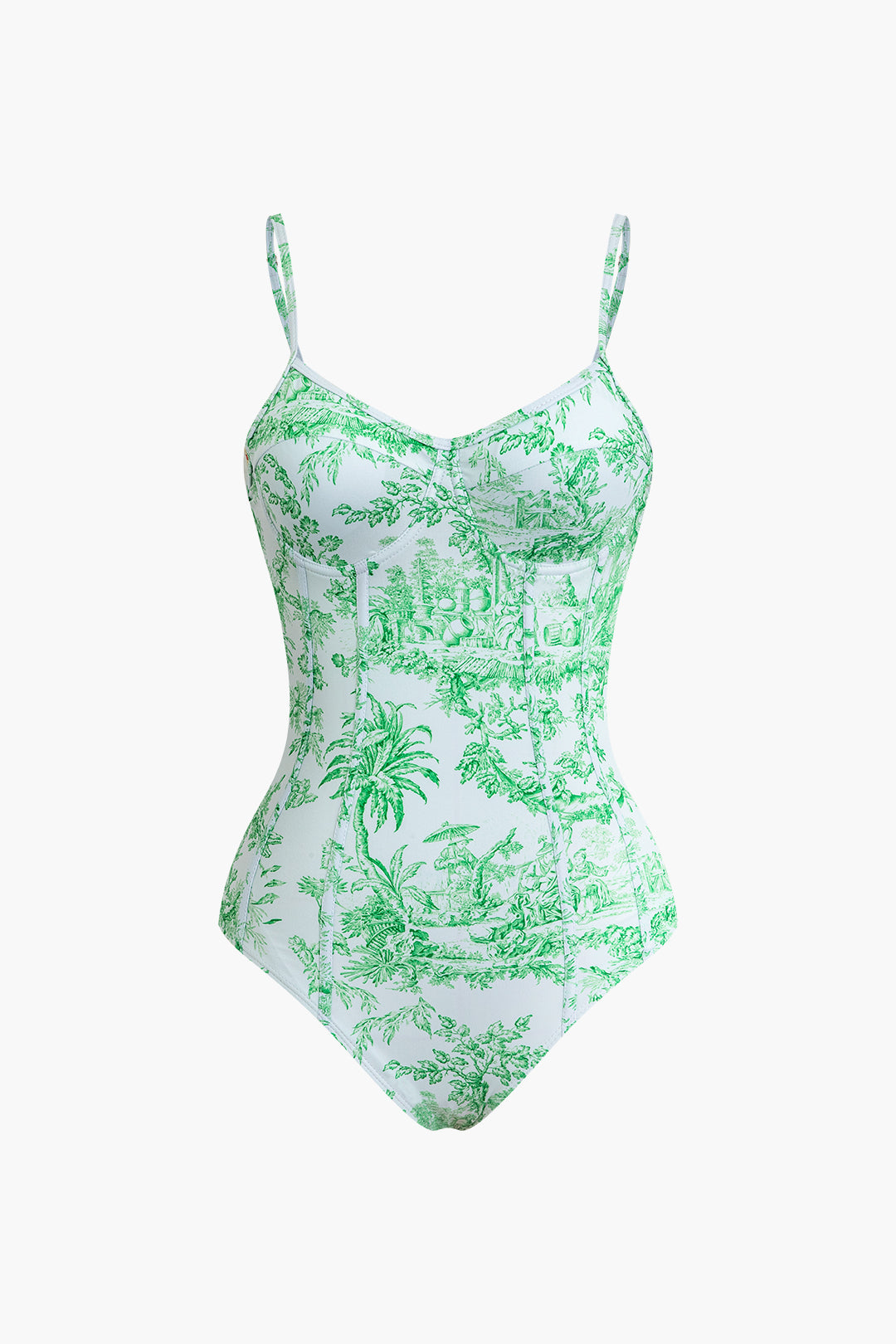 Toil De Juoy Pattern Bustier Slip Tummy Control One-Piece Swimsuit