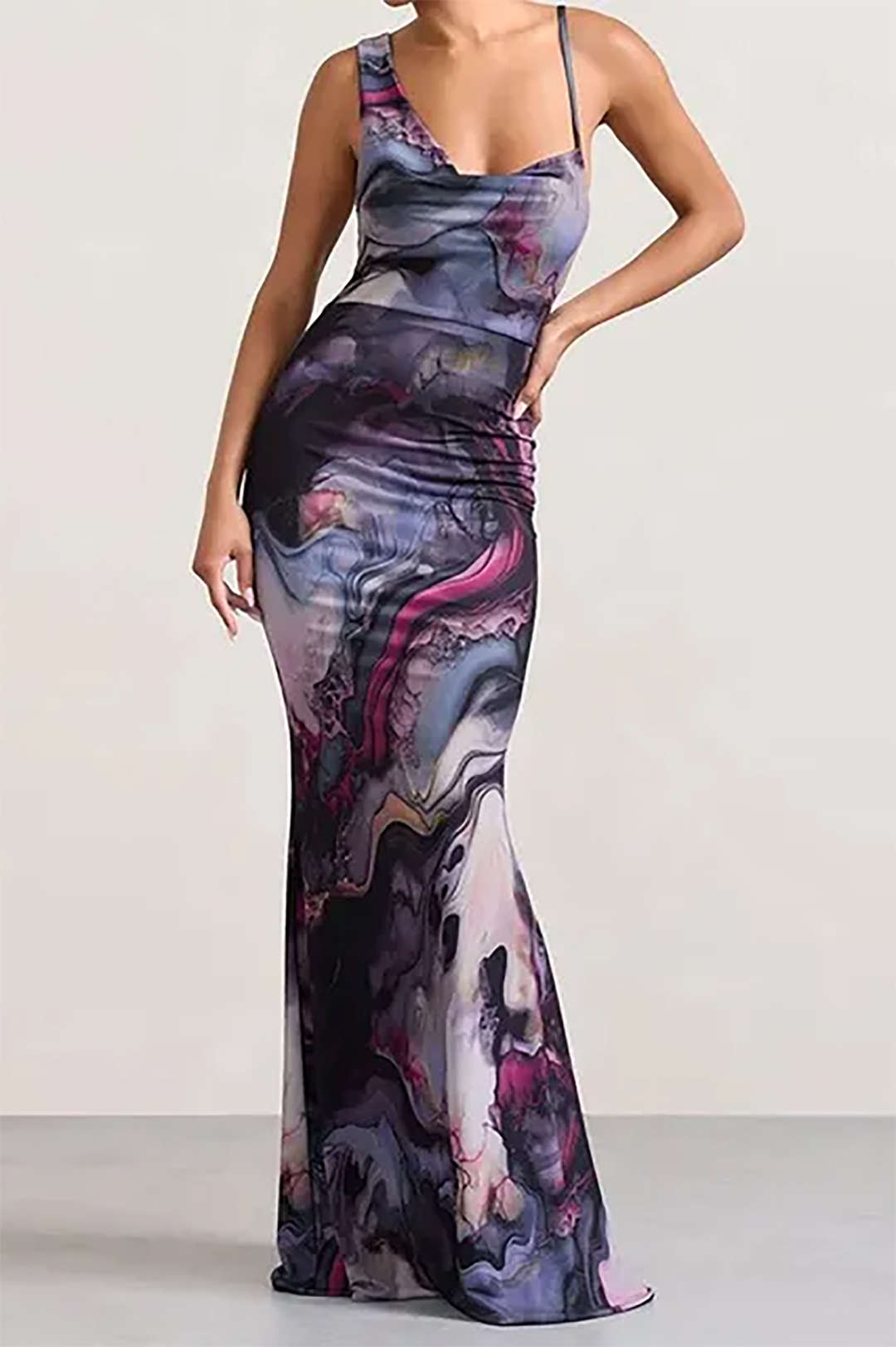 Abstract Print Sleeveless Square Neck Maxi Dress