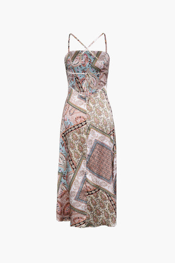 Retro Scarf Print Midi Dress