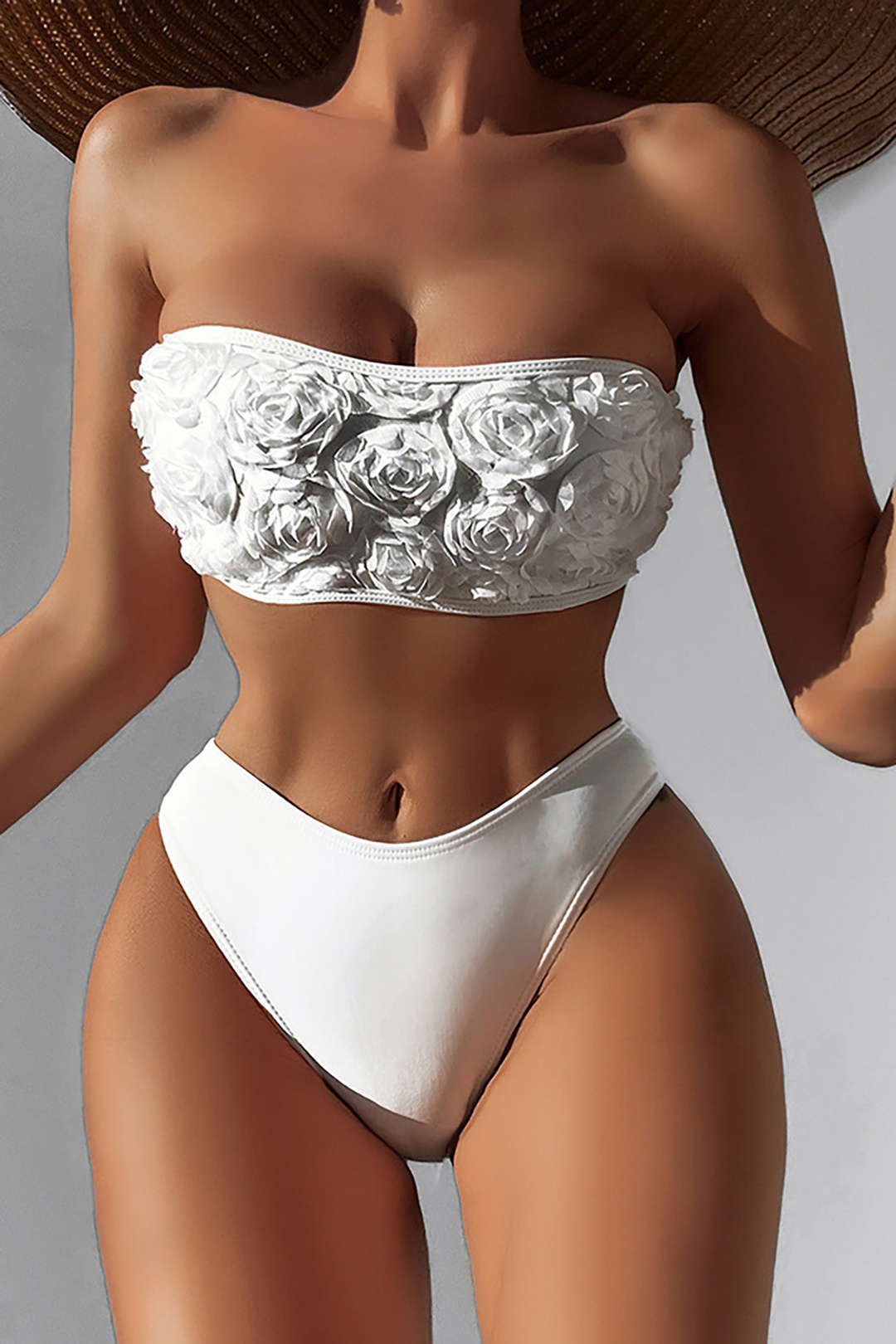 3D Flower Strapless Bikini Set