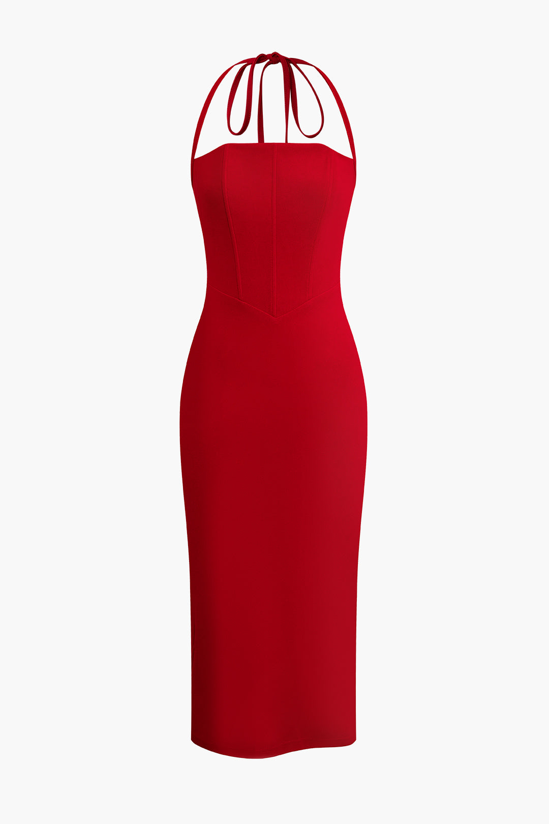 Solid Tie Halter Midi Dress